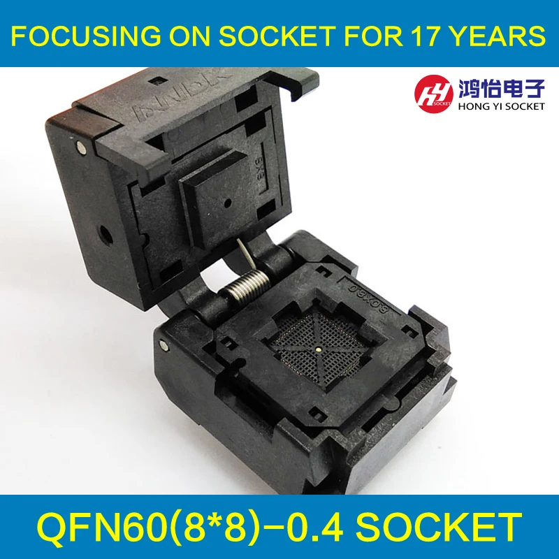 

QFN60 MLF60 IC Test Socket Pitch 0.4mm IC549-0604-009-G Burn in Socket Clamshell Chip Size 8*8 Flash Adapter Programming Socket