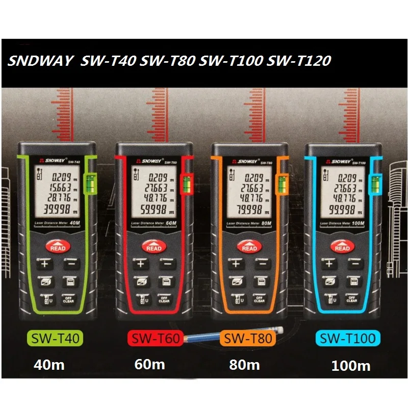 

SNDWAY laser distance meter 40m 60m 100m 120m laser measuring instrument SW-T40 SW-T60 SW-T80 SW-T100 measure tape laser distanc