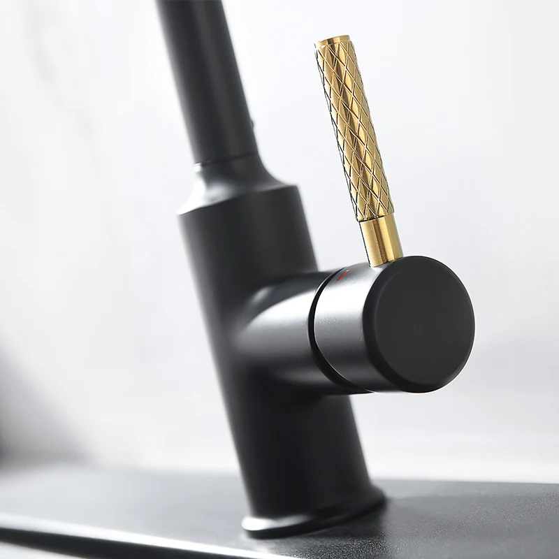 Fapully Kitchen Faucet Pull Down Brass Cold and Hot Mixer Tap Black Gold Water Single Holder Faucet Kitchen Sink Crane 1076 Fapully Kitchen Faucet Pull Down Brass Cold and Hot Mixer Tap Black Gold Water Single Holder Faucet Kitchen Sink Crane 1076