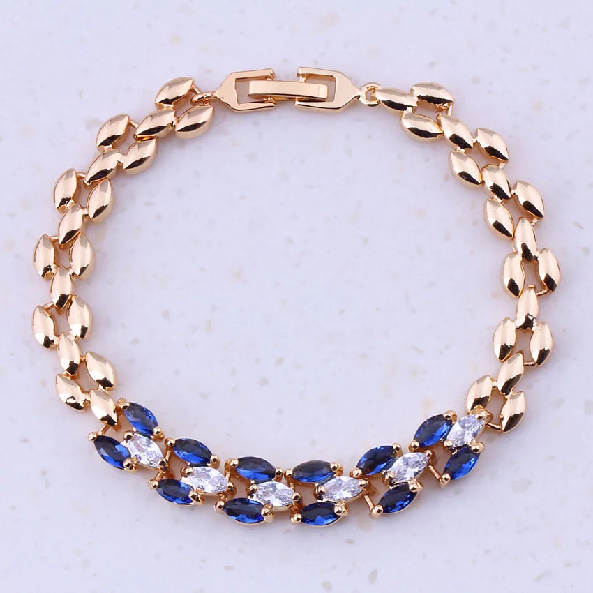 Супер Голубой Имитация Кристалл кубический циркон желтое золото цвет дешевые браслеты для женщин Мода подарочная коробка I0317