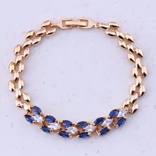 Супер Голубой Имитация Кристалл кубический циркон желтое золото цвет дешевые браслеты для женщин Мода подарочная коробка I0317