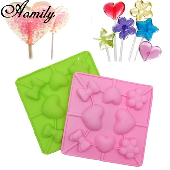 

Aomily DIY Lollypop Chocolate Mould Silicone Lollipop Mold Ice Tray Mold Ice Cube Lollygags Candy Pudding Love Bowtie Flower Kid