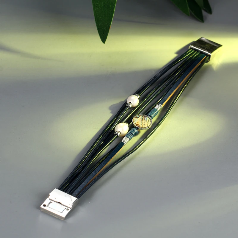 Если вы зеленый натуральный камень кожаный браслет для женщин Многослойные большие бусины браслеты для мужчин Высокое качество модные ювелирные изделия подарок