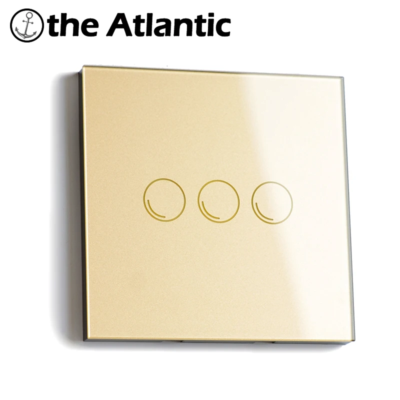 Wall Touch Switches EU Standard Luxury Gold Crystal Glass Panel, 1 2 3