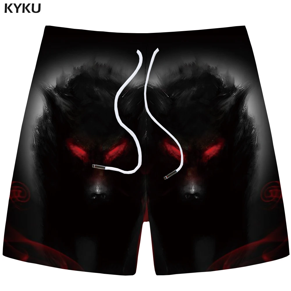 

KYKU Brand Wolf Shorts Men Black Flame Casual Short Pants Animal 3d Printed Cargo Fitness Hip Hop Mens Shorts Male Cool Summer