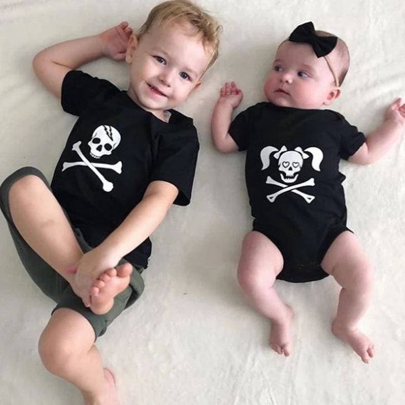 

Kids Boys Baby Girls Black Big Brother T-shirt Little Sister Cotton Bodysuit Short Sleeve Letter Printed Tops Summer