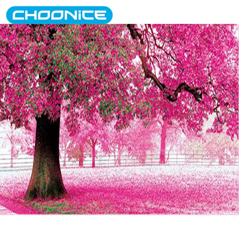 Motifs De Point De Croix De Arbres Fleur Paysage Rose