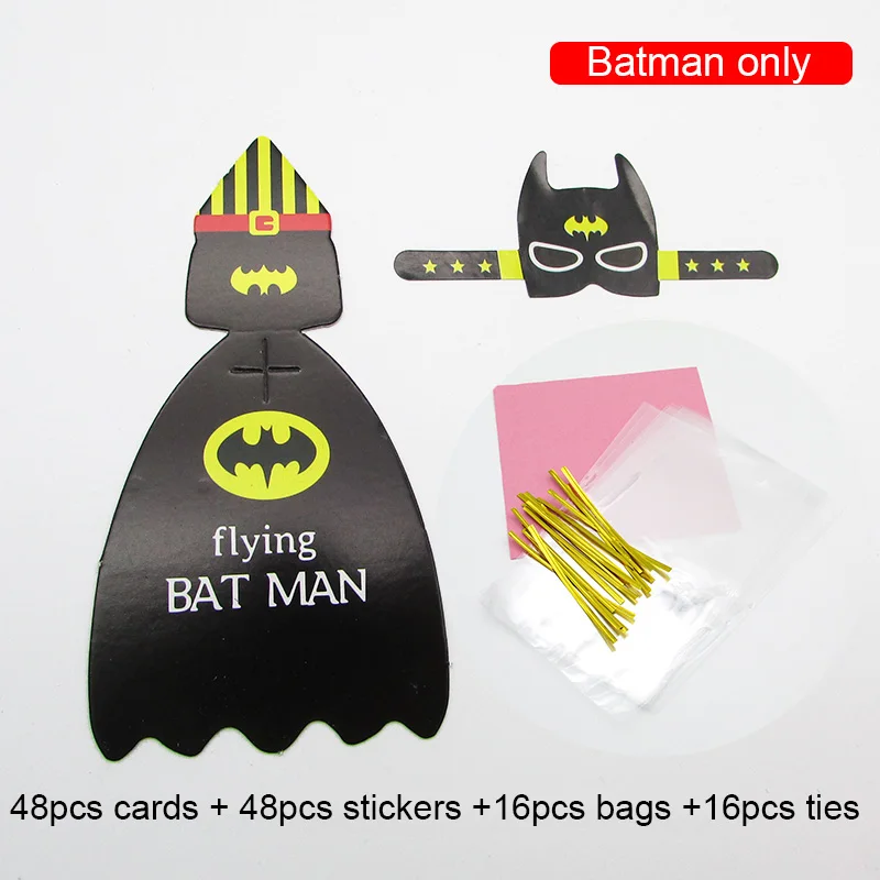 16 упаковок супер герой принцесса мультфильм конфеты Леденец Украшения карты с сумкой для детей день рождения принадлежности подарок аксессуары - Цвет: Batman only