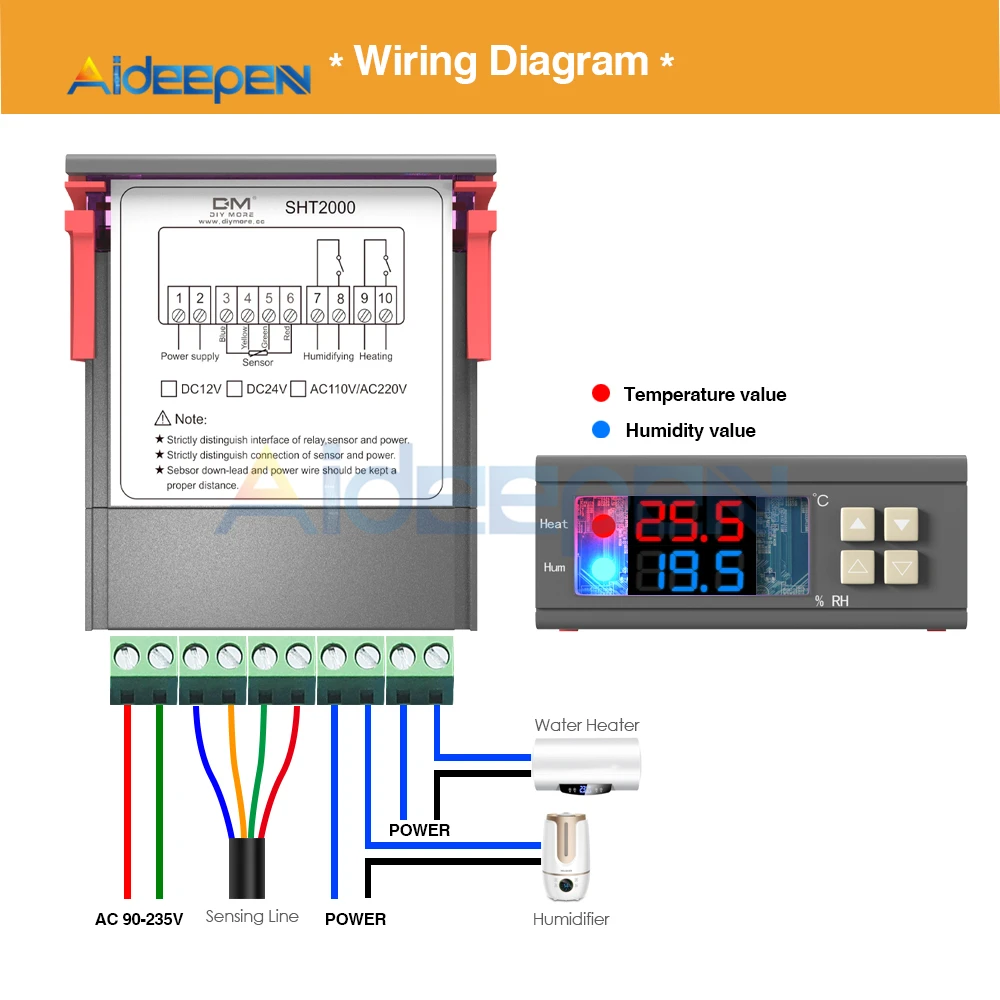 SHT2000 220 В цифровой термостат гигростат регулятор температуры и влажности Регулятор терморегулятор гигрометр переменного тока 110 В-230 В 10 А