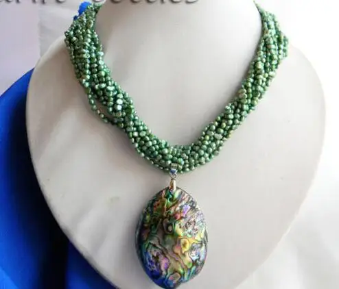 

10X10 jewerly free shipping 10Strands 18'' 3mm Green Baroque Freshwater Pearl Paua Abalone Shell Pendant