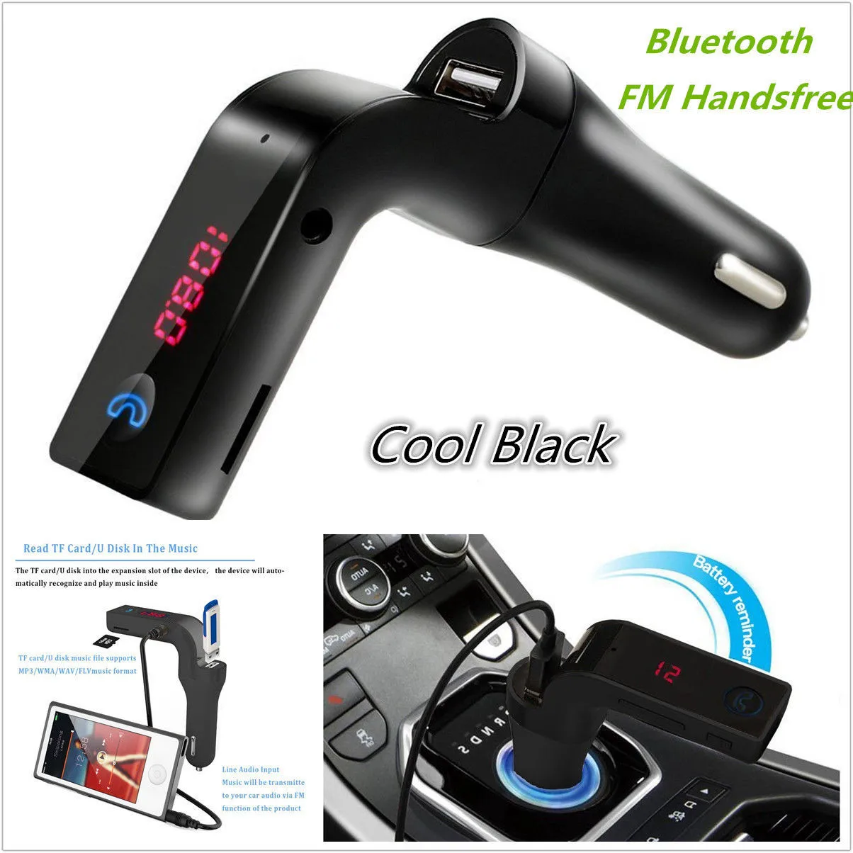 

4-in-1 Hands Free Wireless Bluetooth FM Transmitter AUX Modulator Car Kit MP3 Player SD USB TF LCD Car Accessories