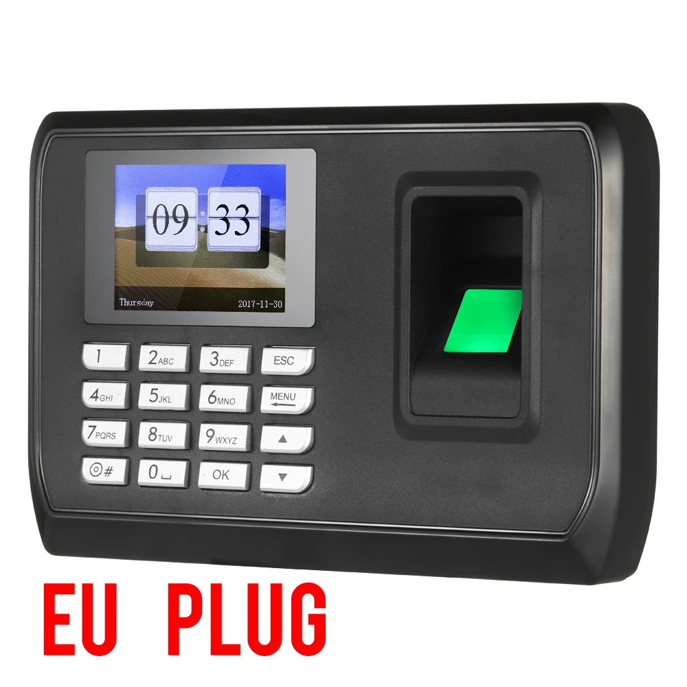 Биометрический отпечаток пальца машина для регистрации паролей работник проверка-в рекордер 2," TFT ЖК-экран DC 5 V часы-Регистратор посещений - Цвет: EU Plug