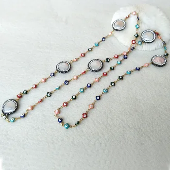 

3 Pcs Round shape Pearl Pave Crystal Rhinestone Necklace with Evil Eye Beaded Fashion Jewelry Necklace For women NK142