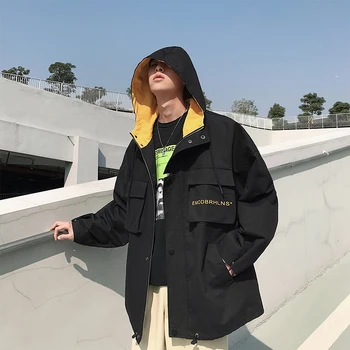 

2019 Spring New Korean Men's Loose Trend Tooling Wild Hooded Couple Bf Wind Cute Harajuku Casual Jacket M-XL