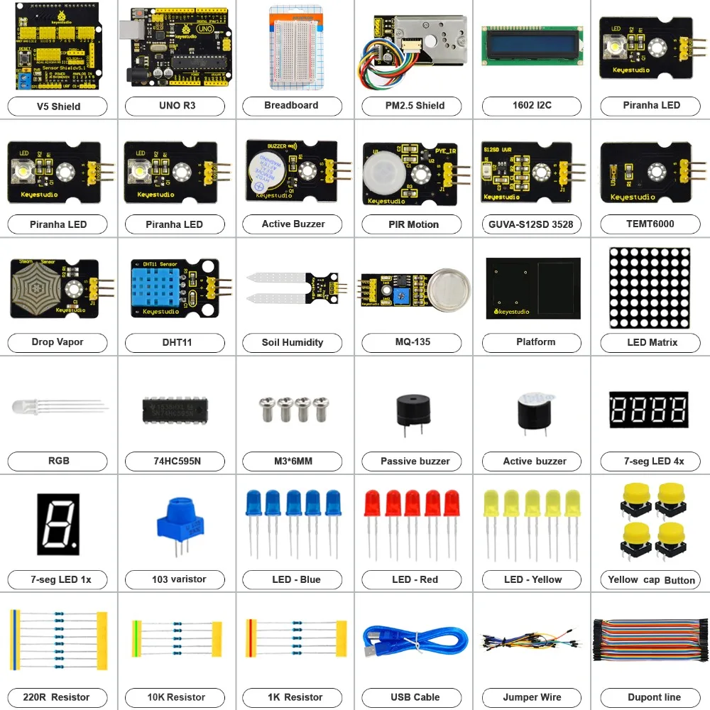 Новинка! keyestudio мониторинг окружающей среды PM2.5 комплект для Arduino образование стартер с Uno доска+ V5