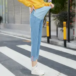 Новые модные весенние джинсовые штаны для беременных в Корейском стиле, леггинсы с 9 точками, прямые штаны, pantalon de maternidad