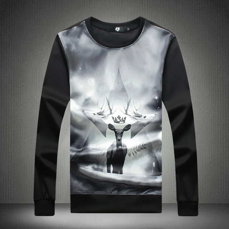 

New 2016 Autumn Men Sweatshirts 3D printed O-Neck sweatshirts cotton black pullover long sleeve plus size casual men colthes 5XL
