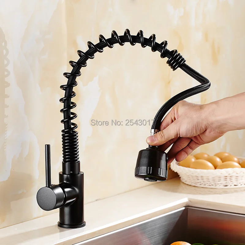 New Arrivals Kitchen Pull Out Faucet Black Finish Flexible Spring Hot and Cold Mixer Taps Deck