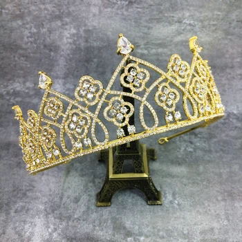 

Vintage Rhinestone Zircon Tiara Gold Queen Crown Bridal Headpiece Wedding Hair Accessories Diadem Bijoux Cheveux Coroa WIGO1143