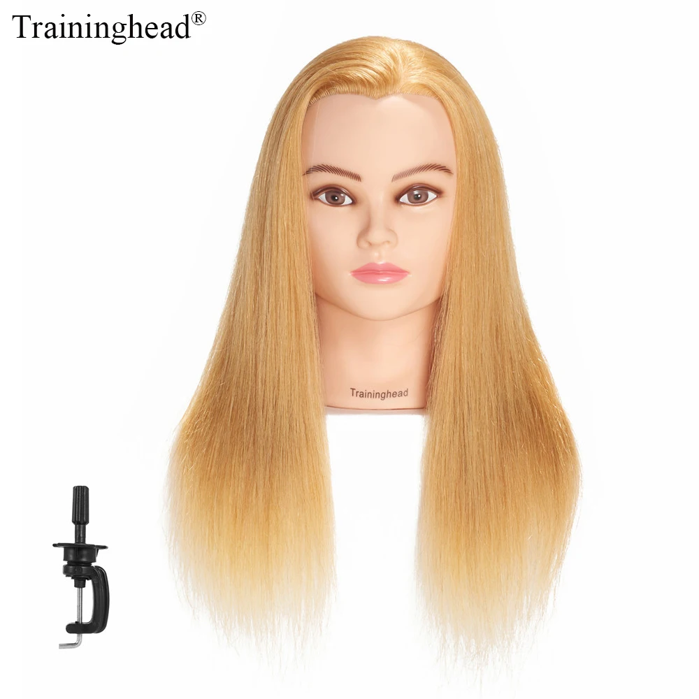 

Traininghead 20-22" Salon Mannequin Head With Blonde Hair Hairdressing Makeup Practice Training Head Manikin Head Wig Long Hair