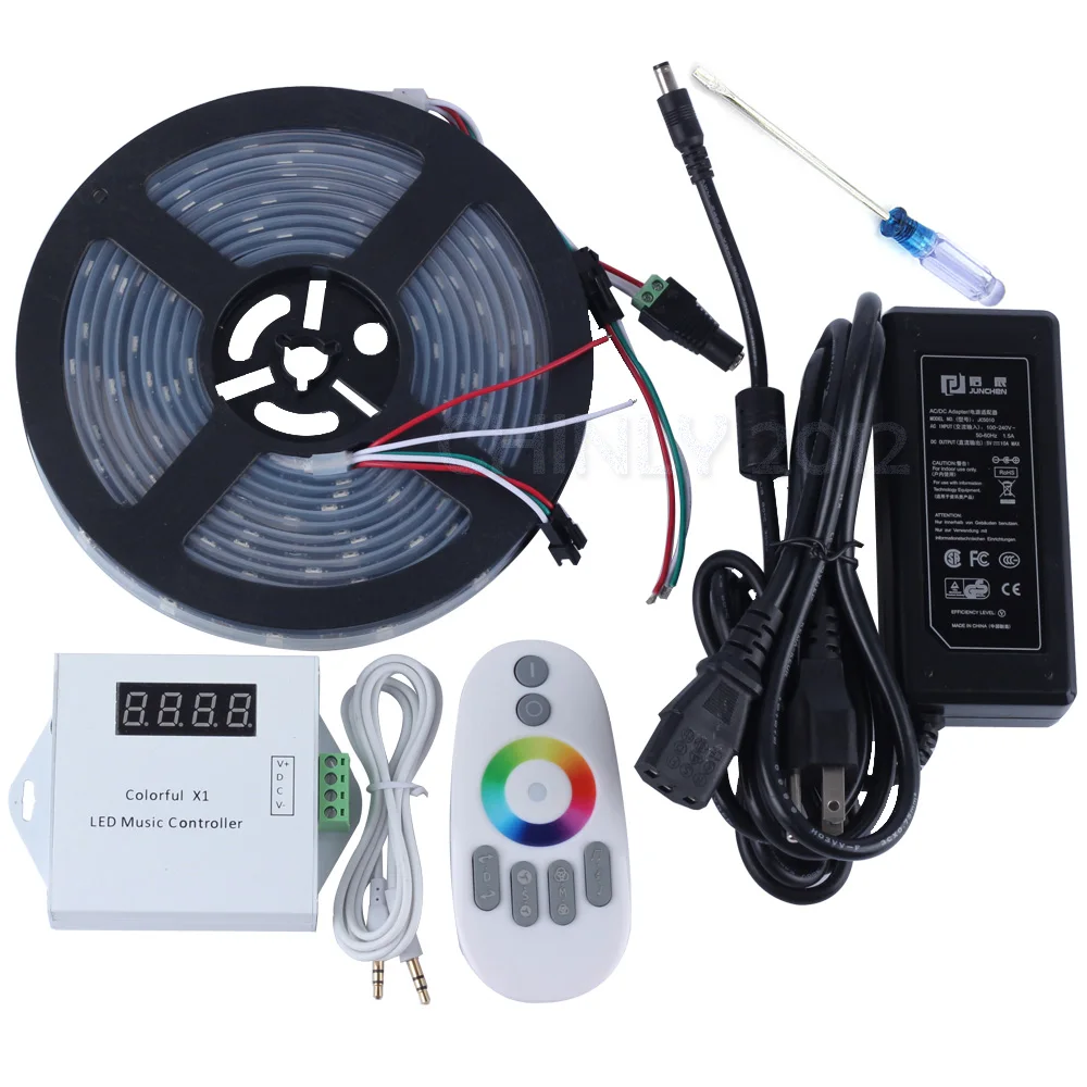 baratas DC5V 5 m 10 m 15 m 20 m 150 leds ws2812b Individualmente Endereçável levou tira de pixels controlador de música à prova d água + Controle Remoto + fonte de alimentação