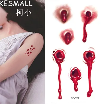 

KESMALL 30PCS Bloody Bullet Temporary Tattoo Sticker Waterproof Body Stickers Halloween Scars Makeup Deccal Party Tattoos CO701