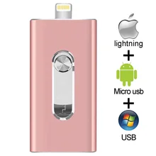 Флеш-накопитель HD 3 в 1 USB флеш-накопитель 16 ГБ 32 ГБ 64 Гб 128 ГБ 256 Гб OTG для iphone X 7/7 s/6/6s/plus Mirco otg для ipad/android