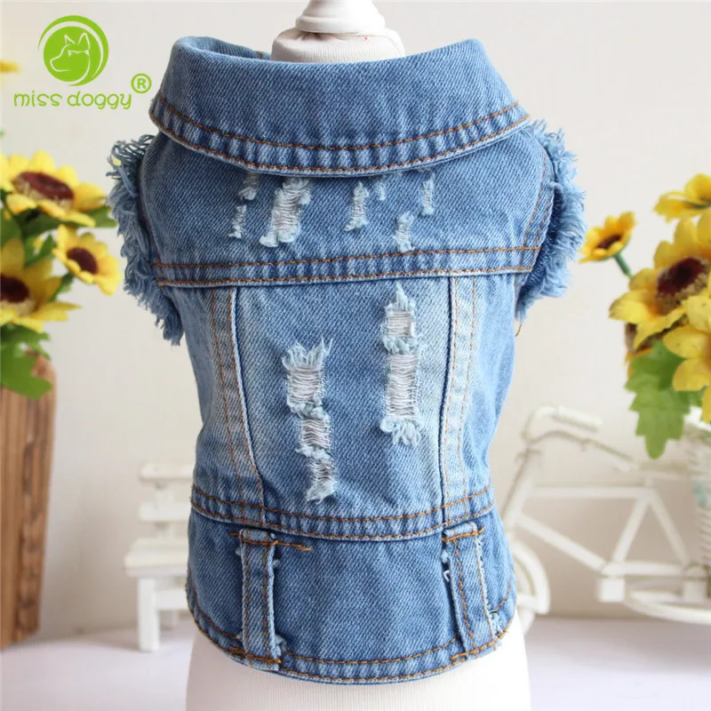 

New Spring Autumn Pet Dog Jackets Shredded Denim Clothes for Small Dogs Simple Fashion Puppy French Bulldog Coats Costume 20E
