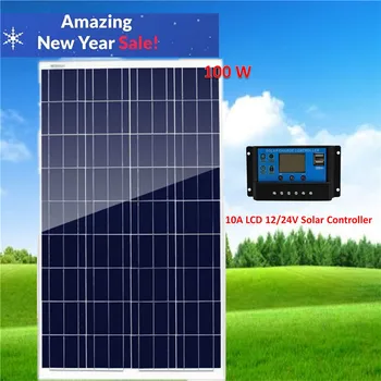 

100W 18V Polycrystalline Solar Panel Kit for 12v Battery off Grid W / 10A LCD Solar Controller Top quality Solar Battery