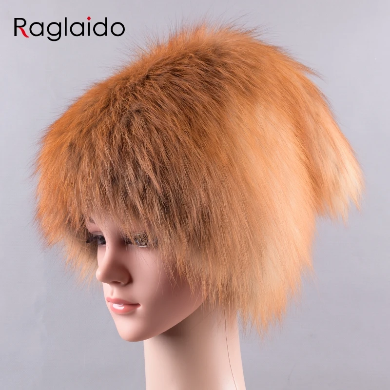 

Raglaido Winter Hats for Women Real Fox Fur Beanies 2017 New fashion Russian Ladies knitted cap genuine fur Headwear LQ11225