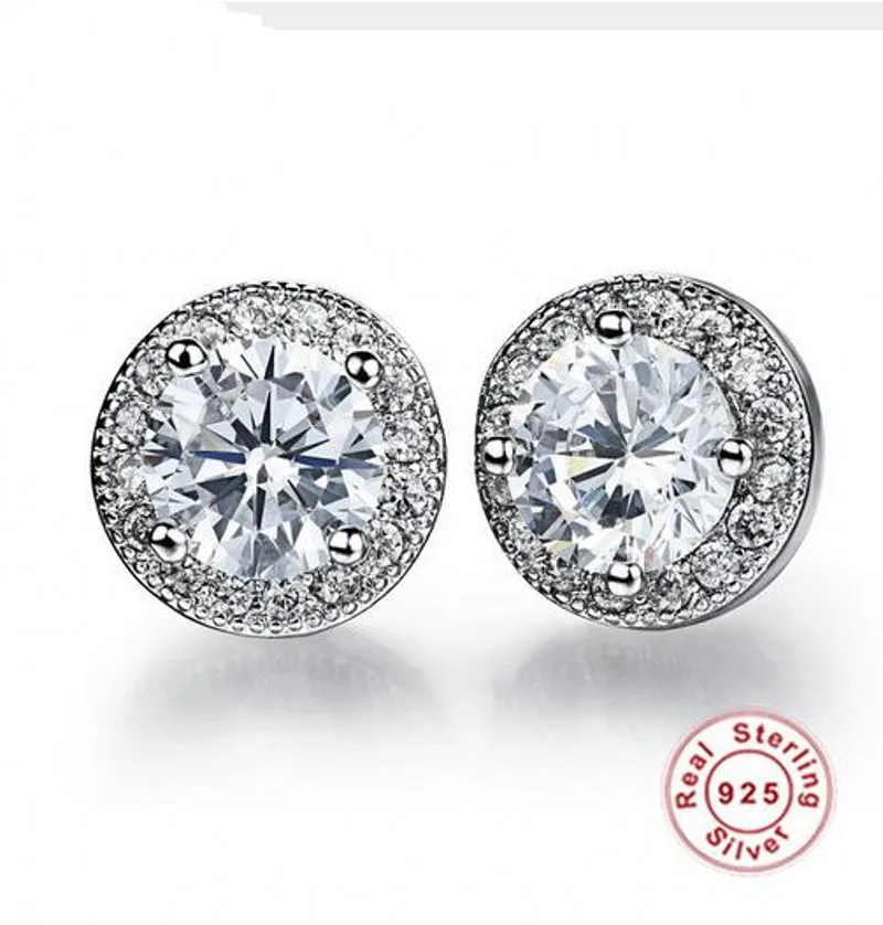 

Fashion Round CZ Diamant Stud Earrings Wholesale Real 925 Sterling Silver Fashion Crystal Wedding Jewelry For Women