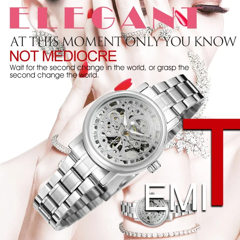 

Woman Female Clock Elegant Business Skeleton Automatic Mechanical Sport Luxury Wrist Dress Watch with Gift Box
