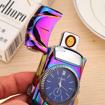 

10pcs/lot 2-in-1 Elegent USB Lighter Metal Electric Watch Sports Car Windproof Lighter No Gas Smoker Cigarettes Gift
