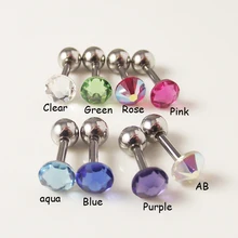 1 Piece 316l Surgical Stainless Steel Barbell Color CZ Crystal Tragus Ear Helix Body Piercing Jewelry