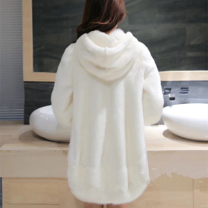 Женское пальто из искусственного меха средней длины с капюшоном|imitation fur coat|fur coatfur