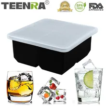 TEENRA – moule à glaçons en Silicone, 4 trous carrés, plateau à glace avec couvercle, boules de glace en Silicone, forme de sphère ronde, couvercle de cuisine