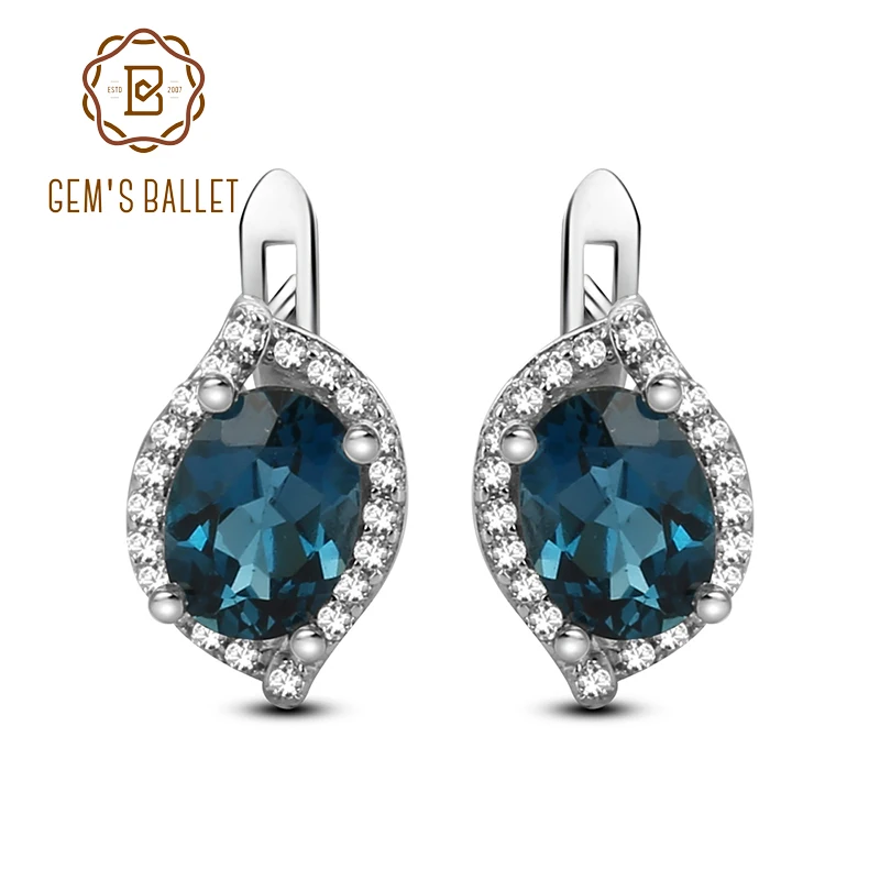 

Gem's Ballet 3.15Ct Natural London Blue Topaz Gemstone Stud Earrings 925 Sterling Silver Earrings for Women Wedding Fine Jewelry