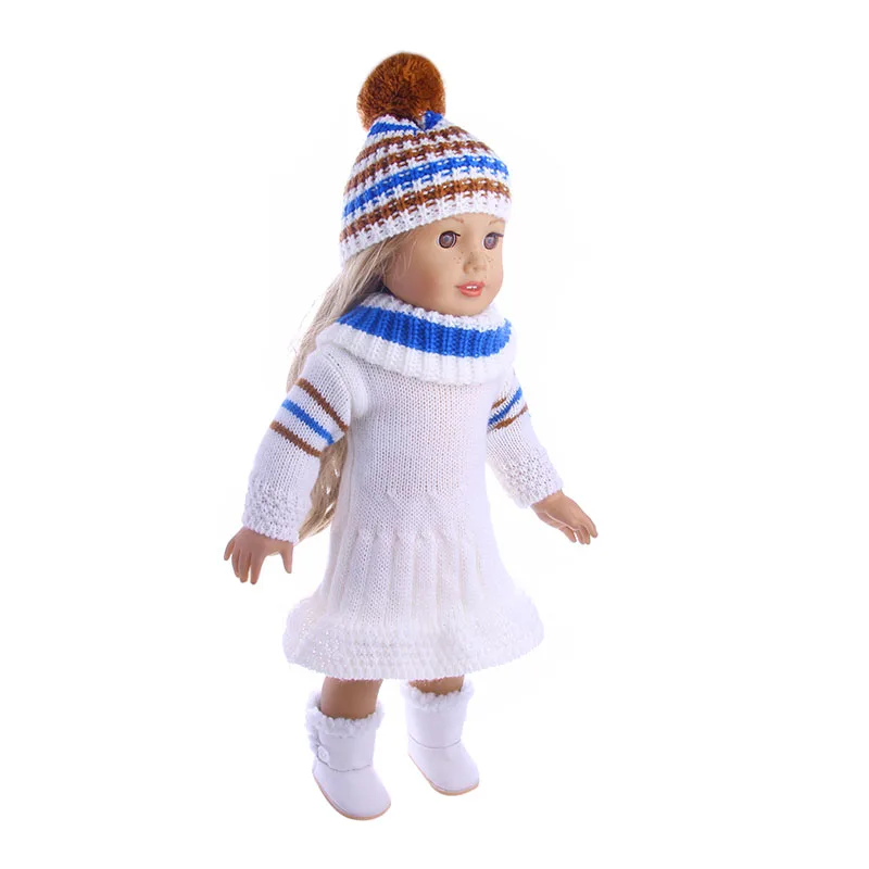 Новая модная одежда для кукол Зимняя юбка фуражка шарф из трех частей для 18 дюймов американская кукла, дети лучший подарок на день рождения