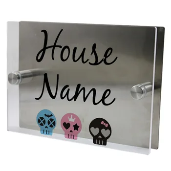 

Cute SKull Outdoor Signs Personalized Modern House Address Number Door Sign Plaque Street Acrylic Transparent Glass TOP Plaques