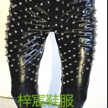 M-4XL ночной клуб бар прилив Для мужчин DJ певцов этап кожаные штаны стилист костюмы с заклепками Кожаные Штаны Большие размеры