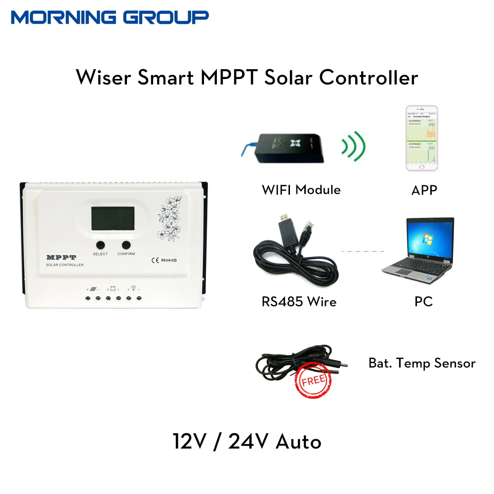 

Wiser with RS485 MPPT solar charge controller recognition 12/24V auto 20A 30A 40A 50A charger