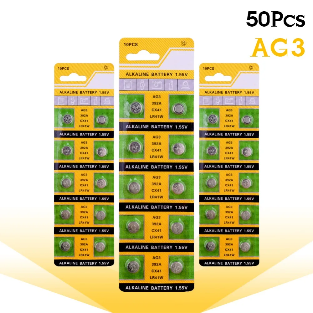 

YCDC 50 pcs/lot Alkaline Battery 1.55V G3 AG3 LR41 LR736 V3GA SR41 192 392 Button Cell Coin ag3 button cell 2018 New Arrival