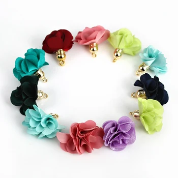 

100pcs Mixed Color Handmade Silk Satin 27mm Flower Tassel Pendants Fit Various Jewelry Material