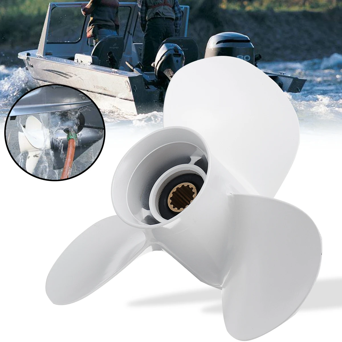 

663-45958-01-EL For Yamaha 25-60HP 11 1/4 x 14 Boat Outboard Propeller Aluminum White Diameter 286mm 3 Blades 13 Spline Tooths
