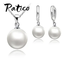 Модный красивый жемчужный ювелирный набор, 925 пробы Серебряное ожерелье+ жемчужные серьги-кольца, свадебные ювелирные наборы
