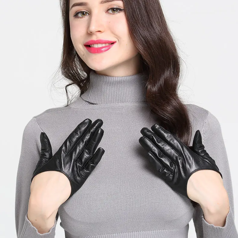 Hot Sale Women Genuine Leather Gloves Short Paragraph Fashion Half Palm
