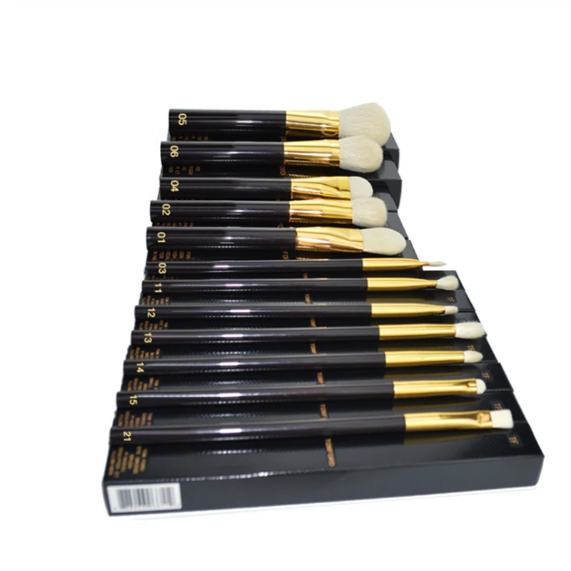 Cena Wysokiej klasy TF 12 sztuk zestaw pędzli do makijażu profesjonalne naturalne koza włosów akrylowy uchwyt twarzy Blender pędzel do makijażu z pudełkiem