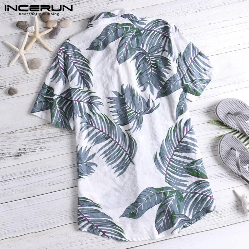 INCERUN, мужская повседневная рубашка с принтом, короткий рукав, уличная одежда, топы, Camisa Masculina, летние пляжные Гавайские рубашки, мужские S-5XL