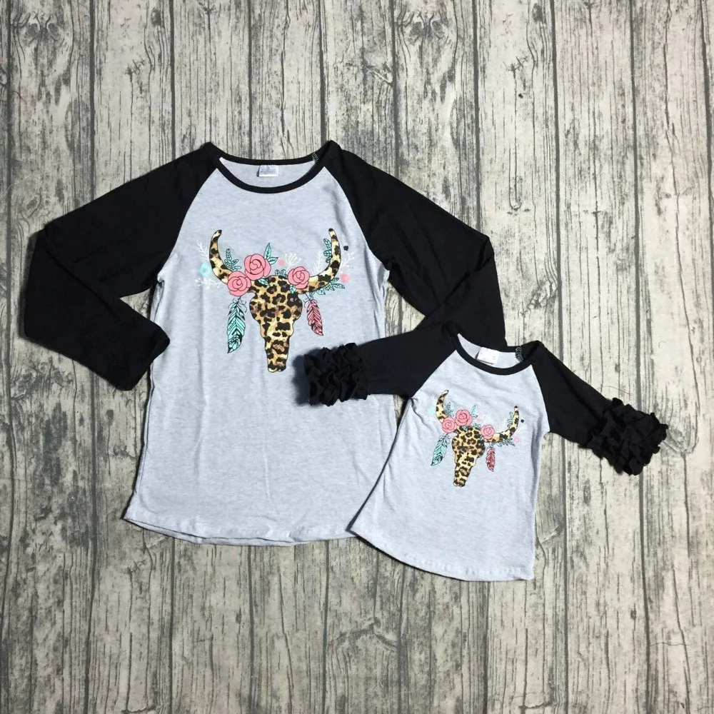 

baby girls spring boutique children clothes family look mommy & me cotton milk silk cow navy floral t-shirt raglans icing sleeve