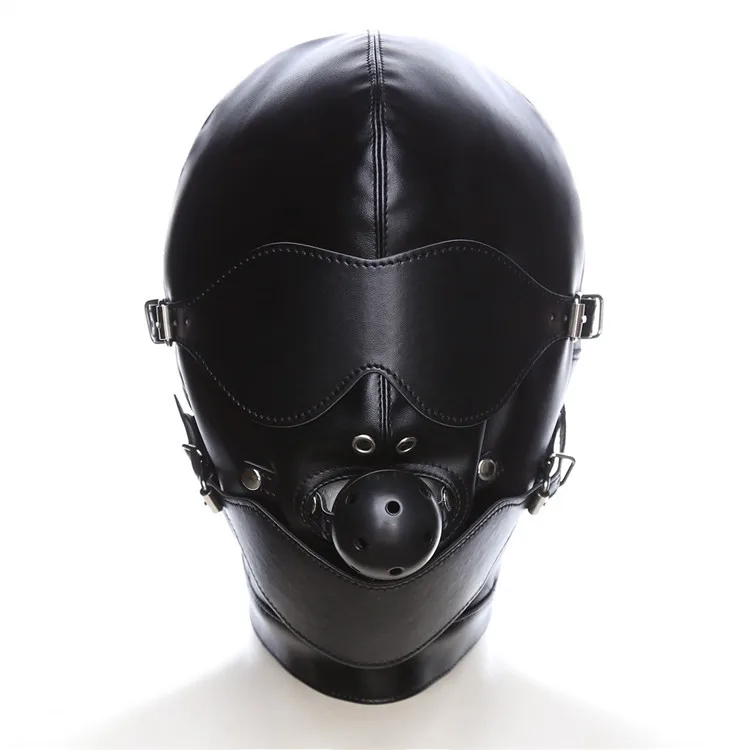 Fetish Bondage Sex Toys Headgear With Mouth Ball Gag Bdsm Erotic Leather Sex Hood For Men Adult